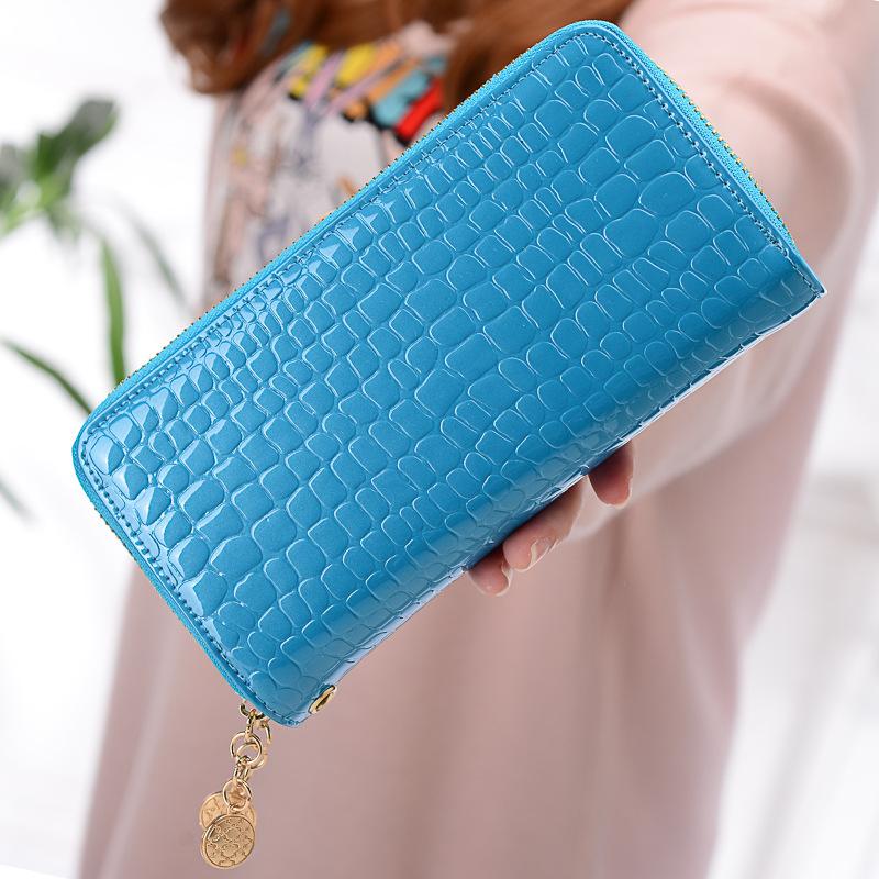 High quality PU leather Wallet Korean Style Double Zipper Ladies Large Capacity Long Patent Mobile Phone Clutch Wallets Purse For Women Girls