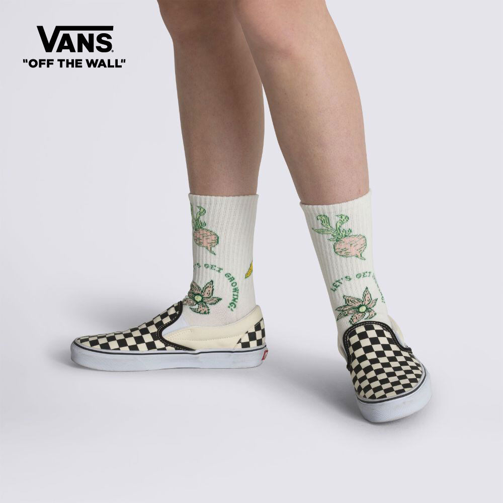 Vans Growth Garden Crew Socks (Size 6.5-10, 1 Pack) Women WHITE VN0007A3FS81