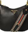 Prada Black Vitello Phenix Leather Web Stripe Strap Crossbody 1BC166
