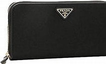 Prada Women's Large Black Tessuto Nylon and Leather Zip Around Wallet 1ML506