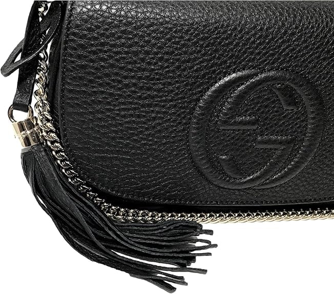 Gucci Soho Leather Flap Shoulder Bag Black Gold Tassel New Authentic